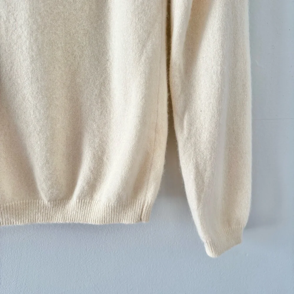 Lingua Franca Peace on Earth Kids Cashmere Crew Sweater Hand Embroidered Ivory